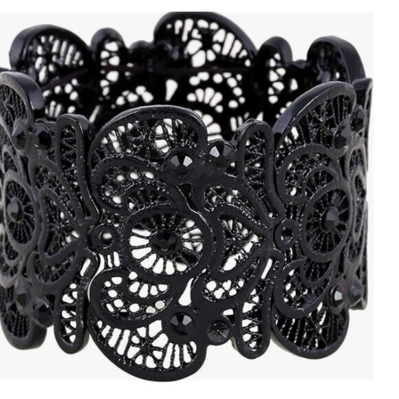 Jewelry - Elegant Vintage Black Lace Filigree Cuff Bracelet